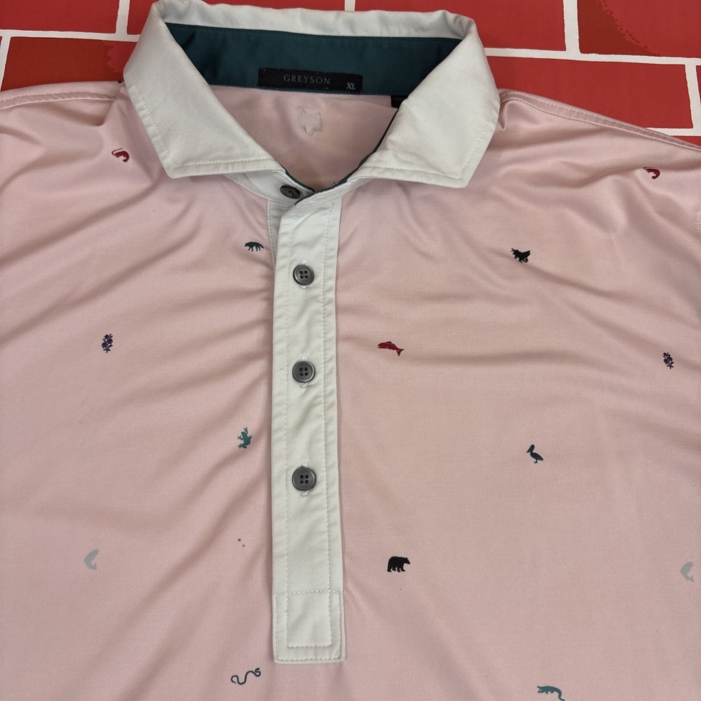 Greyson Golf Polo Shirt Mens XL Pink Animal Print Stretch Short Sleeve Peru
